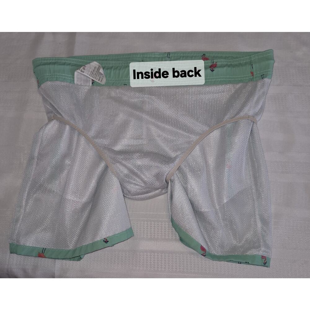 Hollister Mens Swim Trunks Sz S Green Pink Flamingos Lined Swimwear Shorts SMALL - Picture 16 of 16